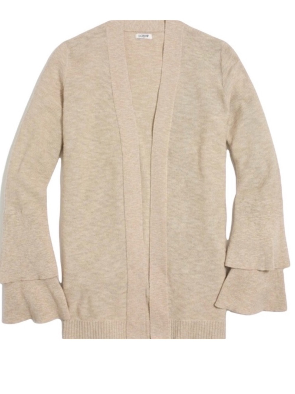 J. Crew Tiered Ruffle Bell Sleeve Tan Cardigan - M